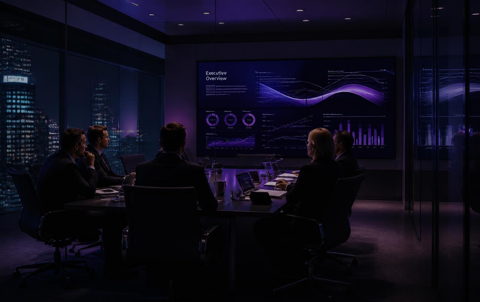 Leadership team in discussion around a boardroom table
