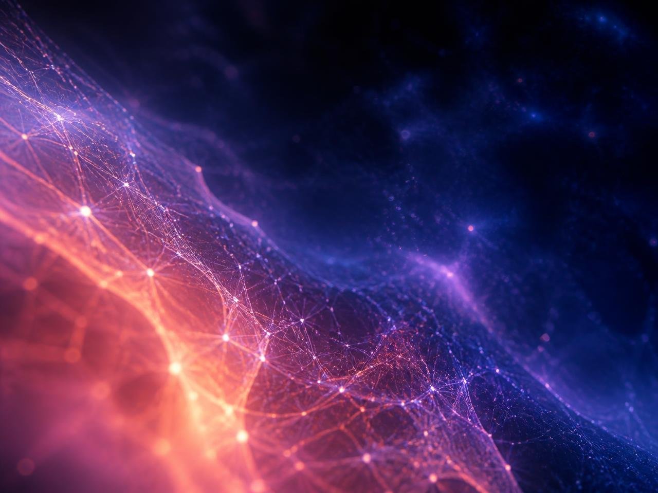 Abstract glowing intelligence lattice in violet and coral