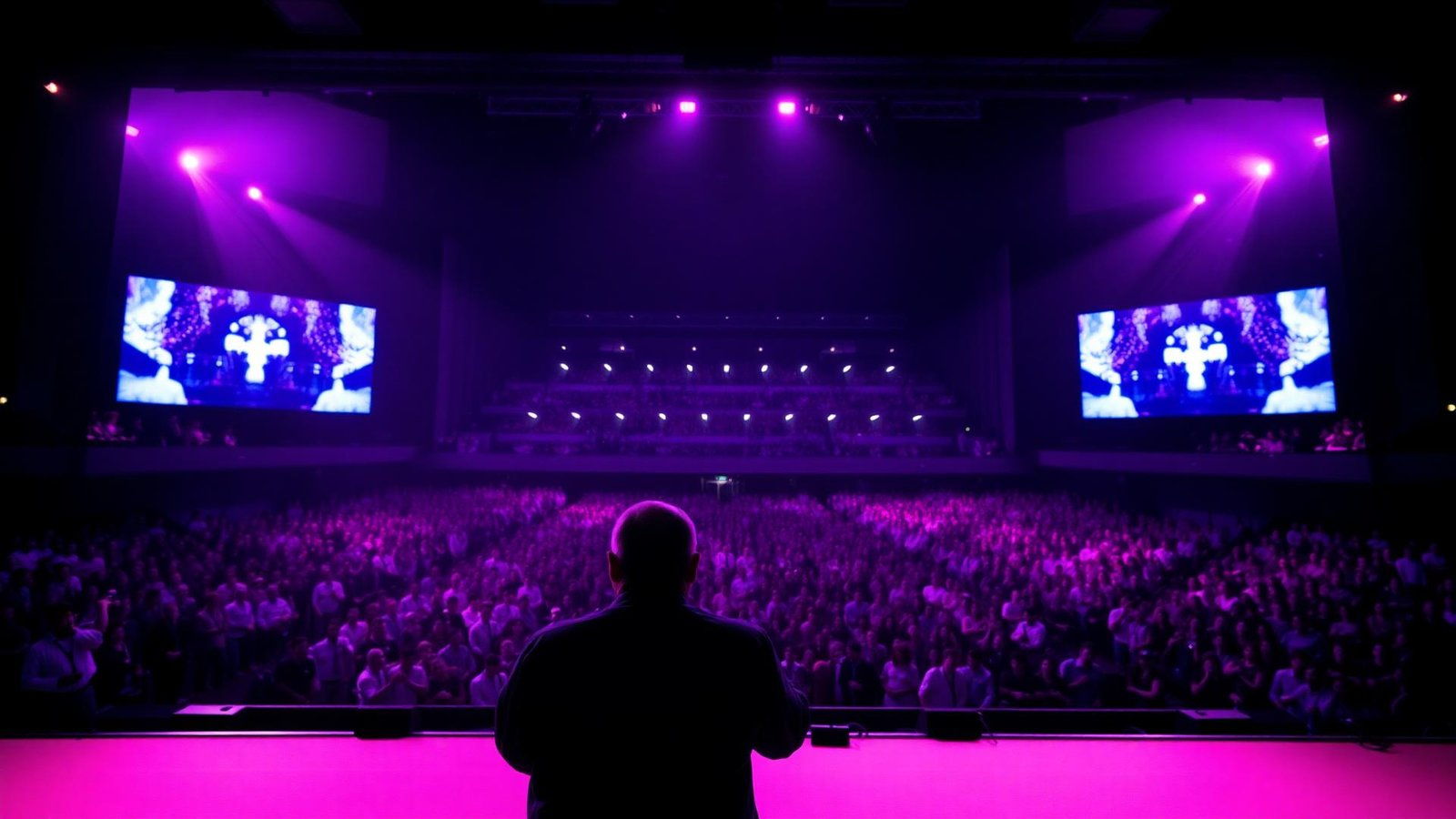 A speaker addressing an auditorium audience